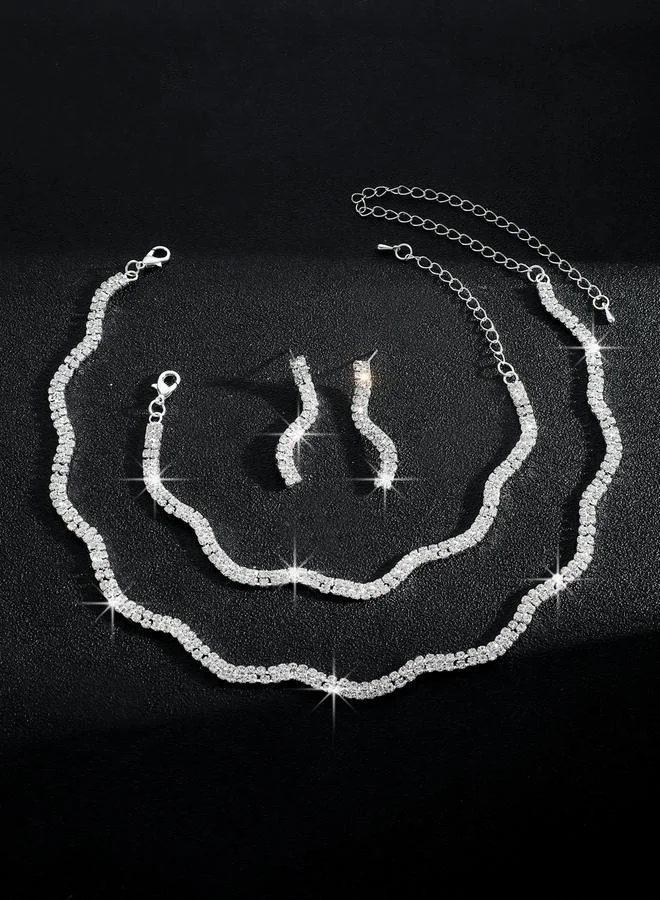 تايك تو طقم مجوهرات 3 قطع عقد وسوار وأقراط منمقة